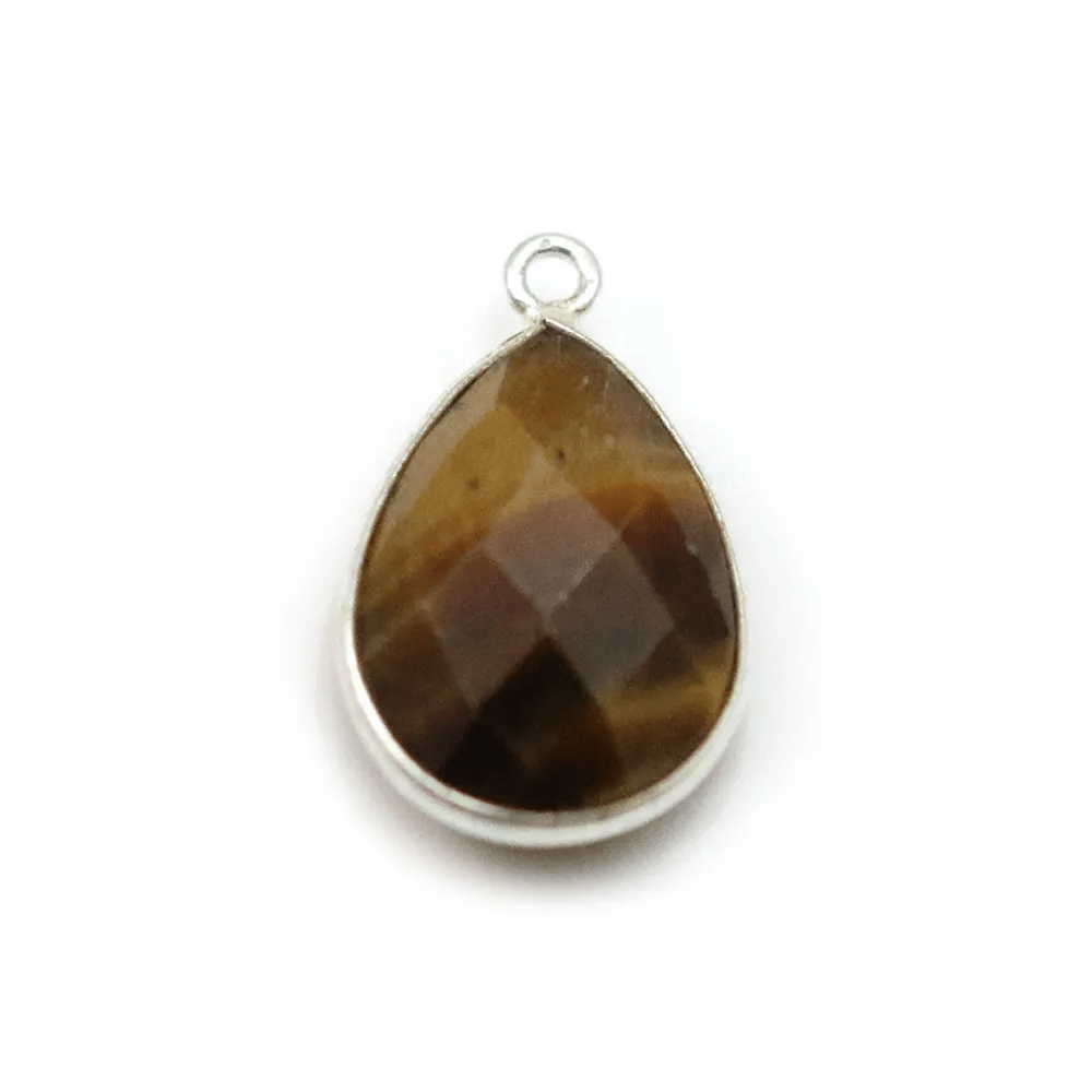 Oeil de tigre en goutte, 1 anneau, serti sur argent, 13x21mm x 1pc