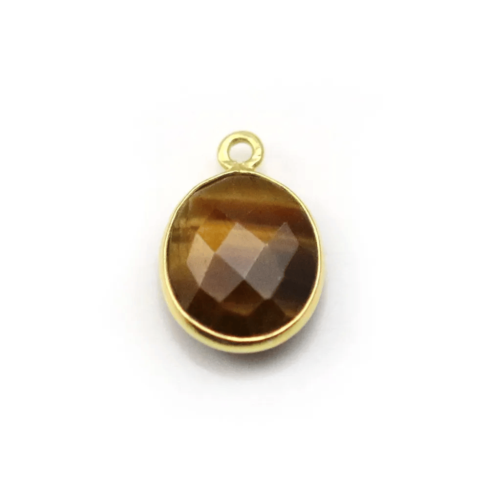 Oeil de tigre oval, 1 anneau serti sur argent doré, 11x13mm x 1pc
