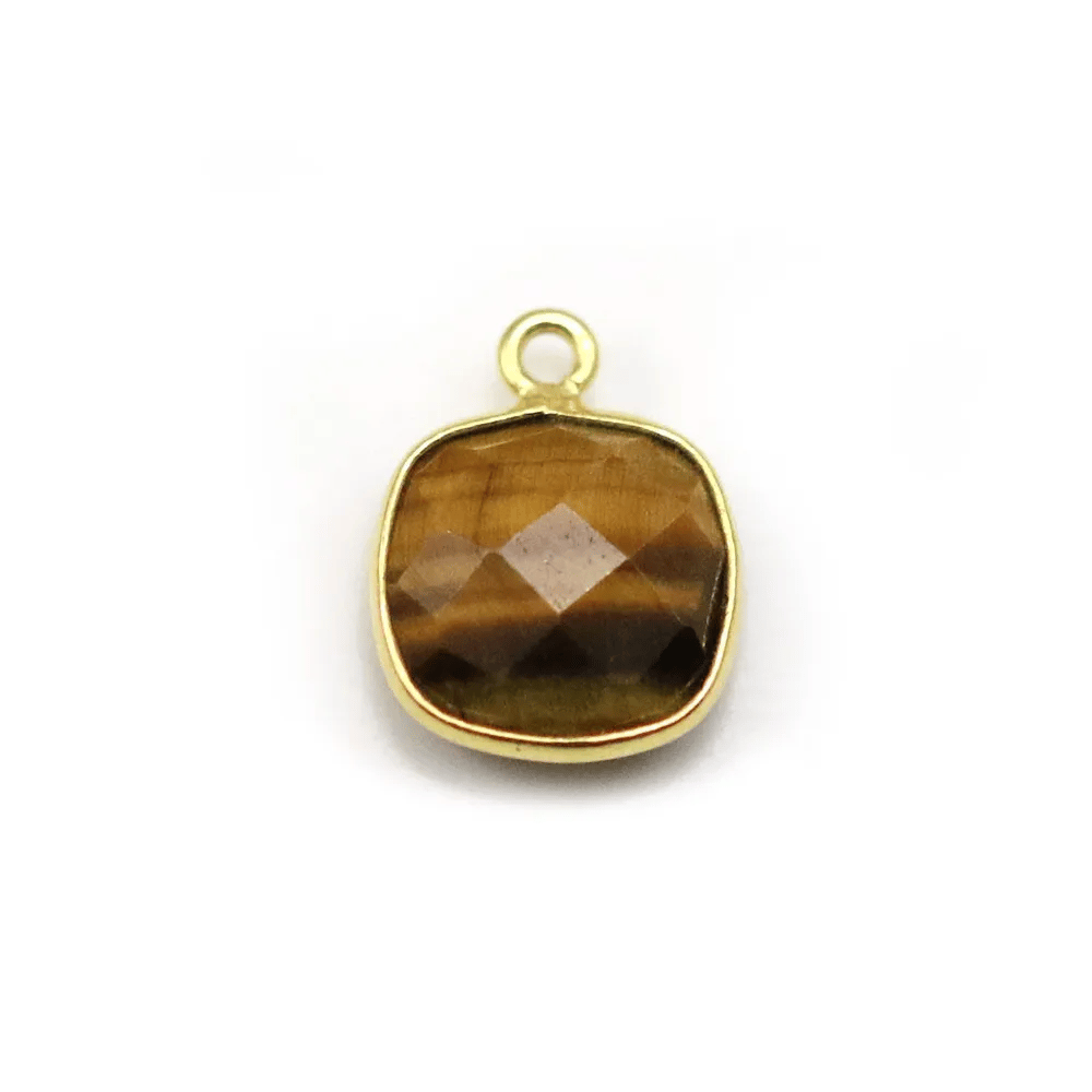 Oeil de tigre de forme carré, 1 anneau, serti sur argent doré 11mm x 1pc