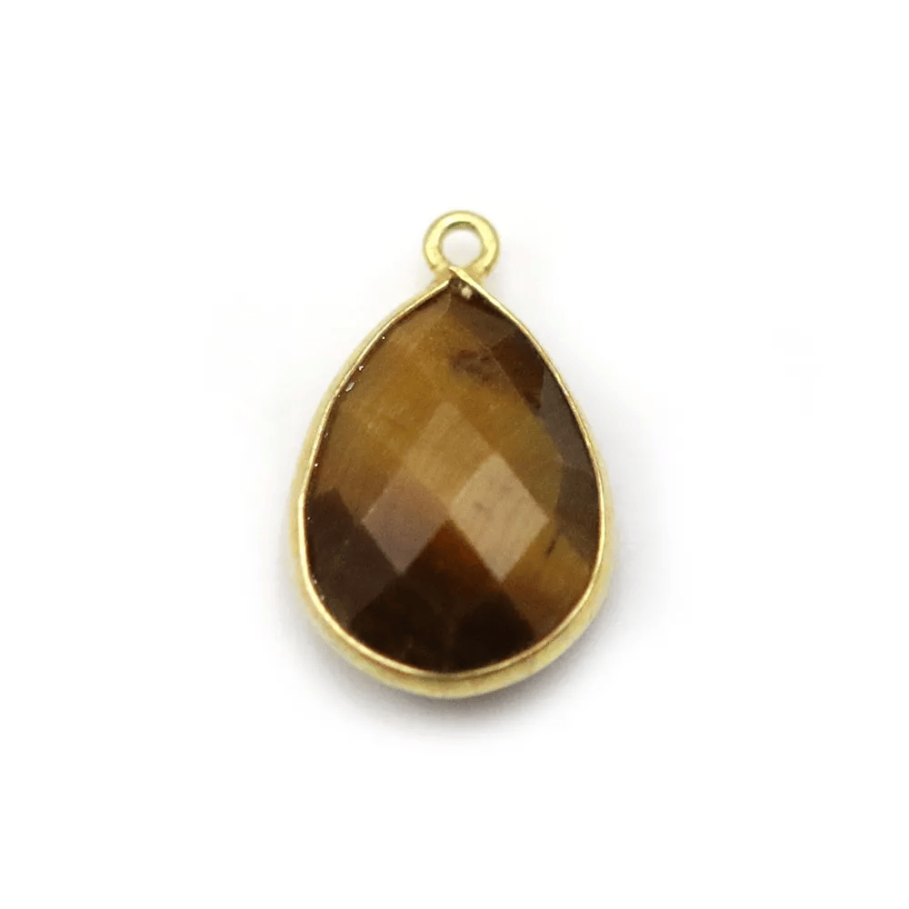 Oeil de tigre, goutte 1 anneau serti sur argent doré, 13x17mm x 1pc