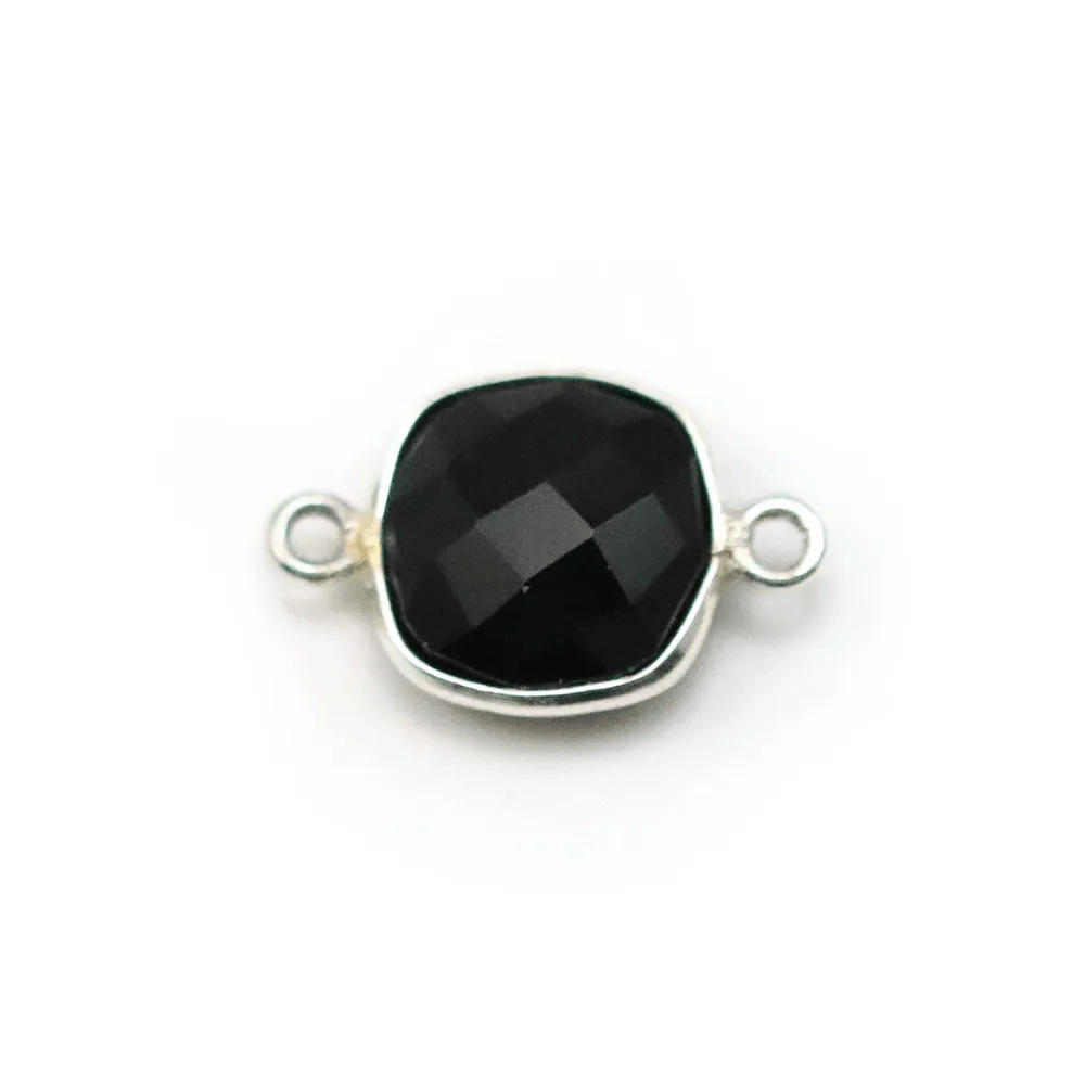 Black Agate in shape of square, 2 rings, set in silver, 11mm x 1pc