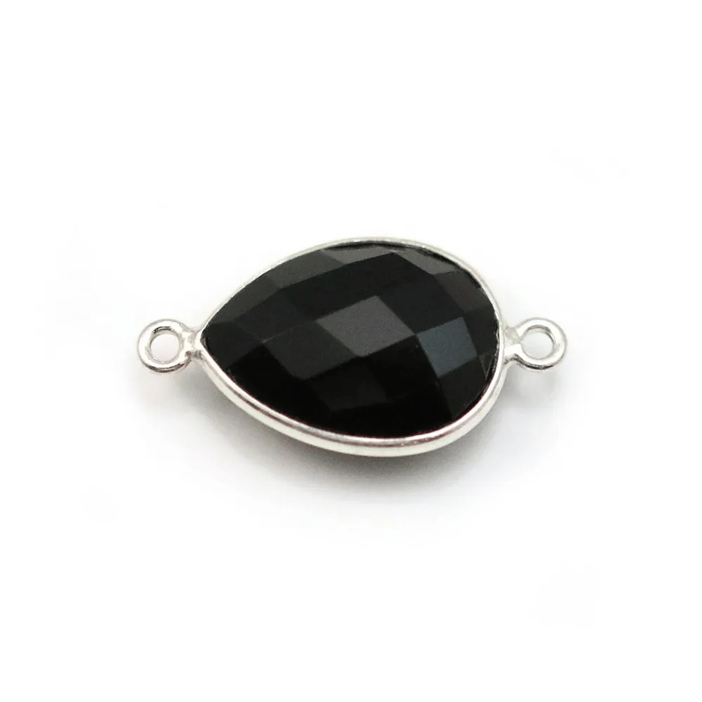 Black agate in the shape of a drop, 2 rings, set in silver, 13 * 17mm x 1pc