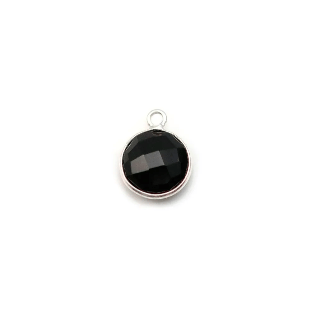 Agate noir de forme ronde, 1 anneau, sertie en argent 9mm x 1pc