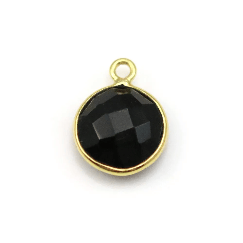 Agate noir de forme ronde, 1 anneau, sertie en argent 925 doré à l'or fin, 11mm x 1pc