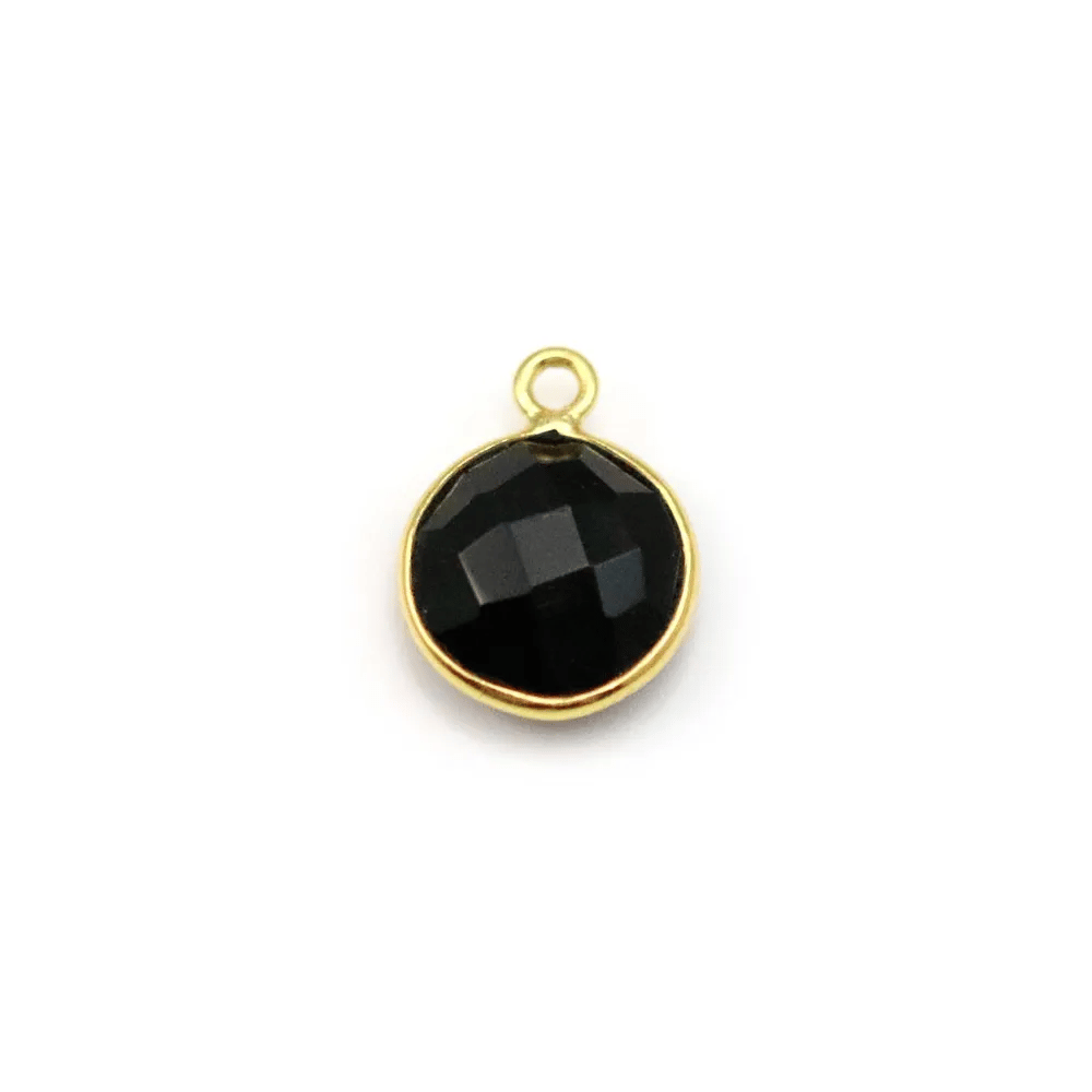 Agate noir de forme ronde, 1 anneau, sertie en argent doré, 9mm x 1pc