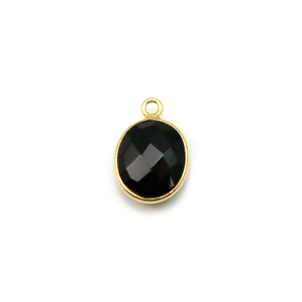 Agate noir de forme ovale, 1 anneau sertie en argent 925 doré à l'or fin, 9x11mm x 1pc