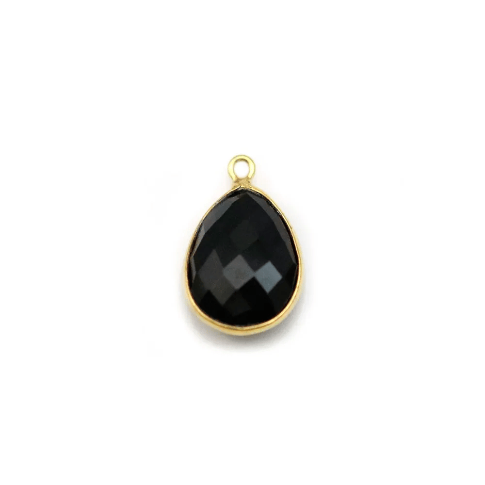 Agate noir en forme de goutte, 1 anneau, sertie en argent 925 doré à l'or fin 11x15mm x 1pc