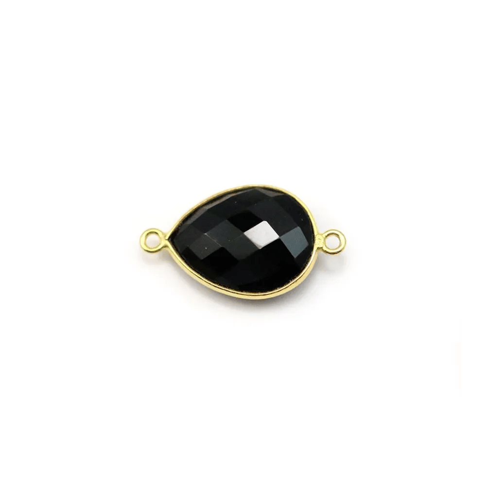 Black agate in the shape of a drop, 2 rings, set in gilt silver, 11x15mm x 1pc