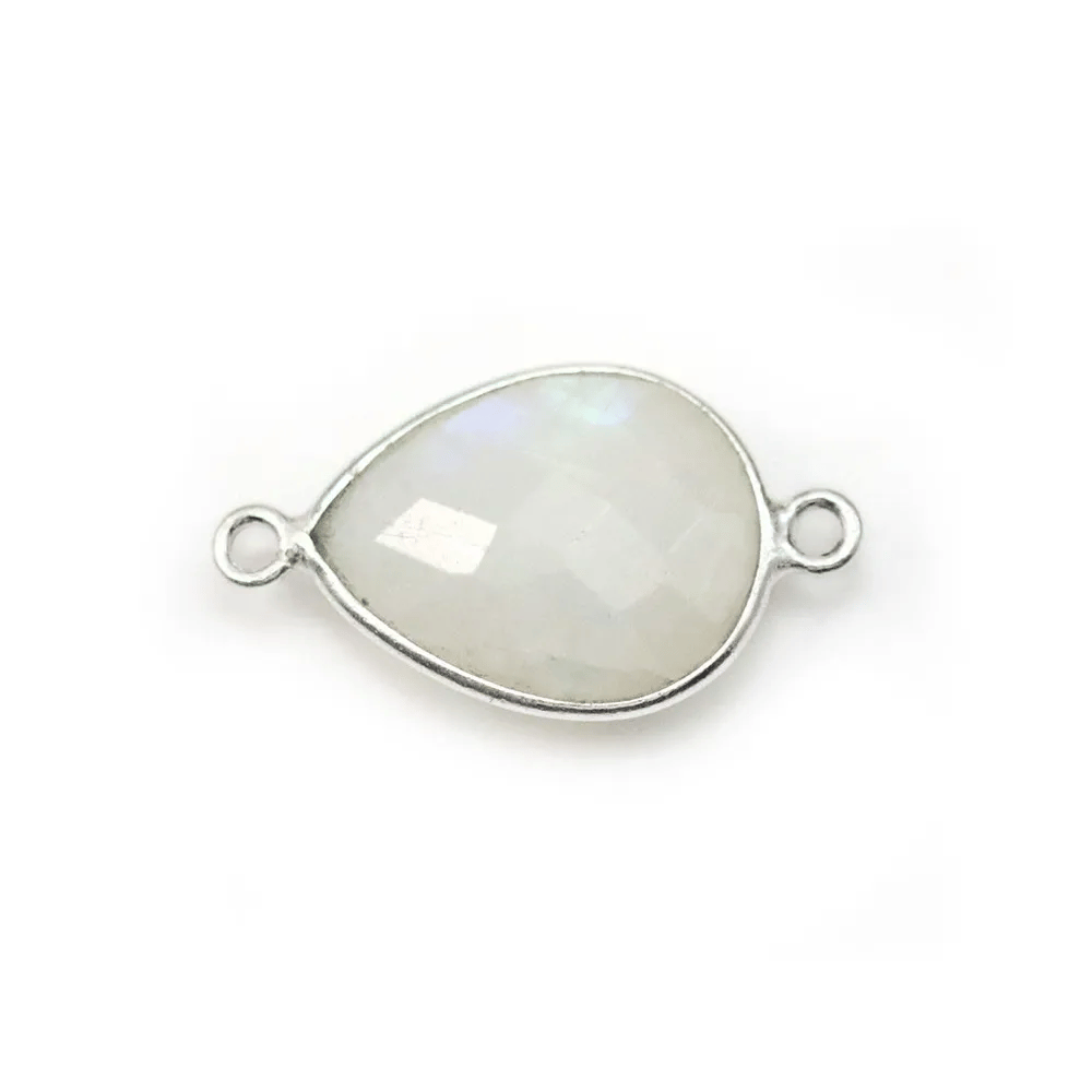 Pierre de lune goutte 2 anneaux sertie sur argent x 1pc