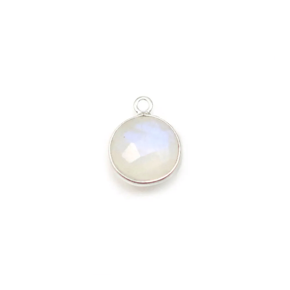 Moonstone in the shape round, 1 ring, set on silver, 9mm x 1pc