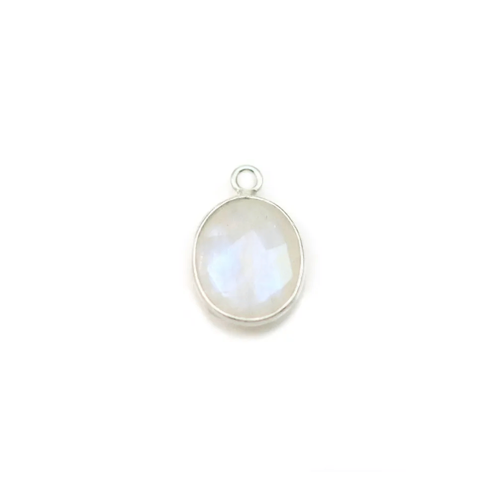 Pierre de lune de forme ovale sertie sur argent, 9x11mm x 1pc