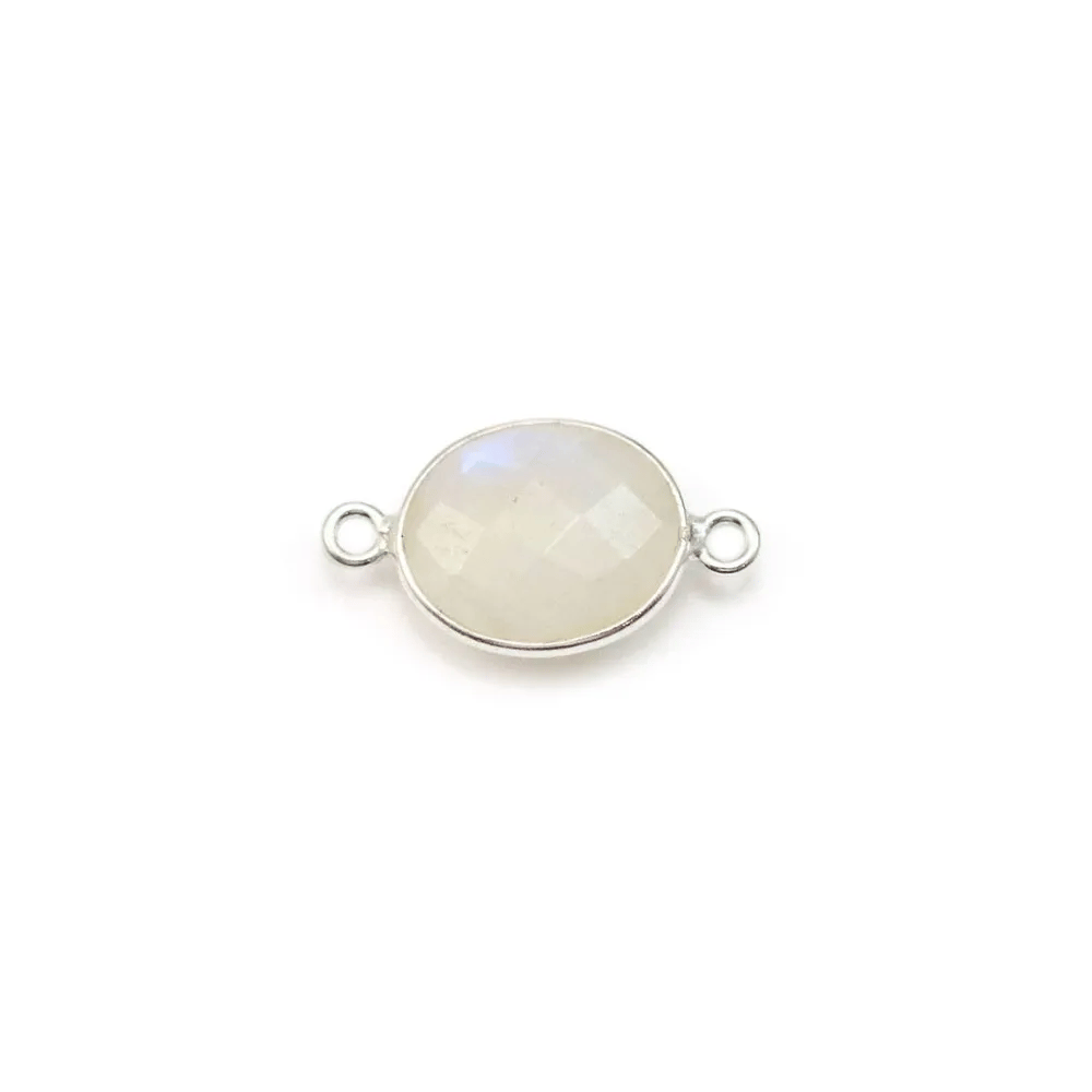 Pierre de lune ovale, 2 anneaux, sertie sur argent, 9x11mm x 1pc