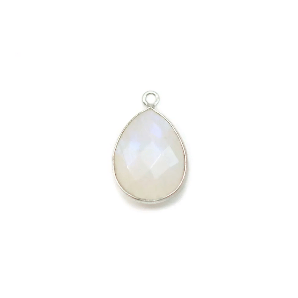 Pierre de lune en goutte, 1 anneau, sertie sur argent, 11x15mm x 1pc