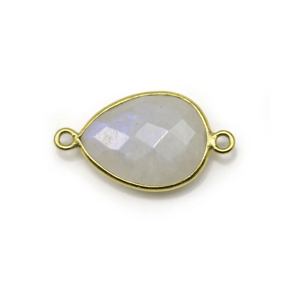 Pierre de lune en forme de goutte, sur argent doré, 17x13mm x 1pc
