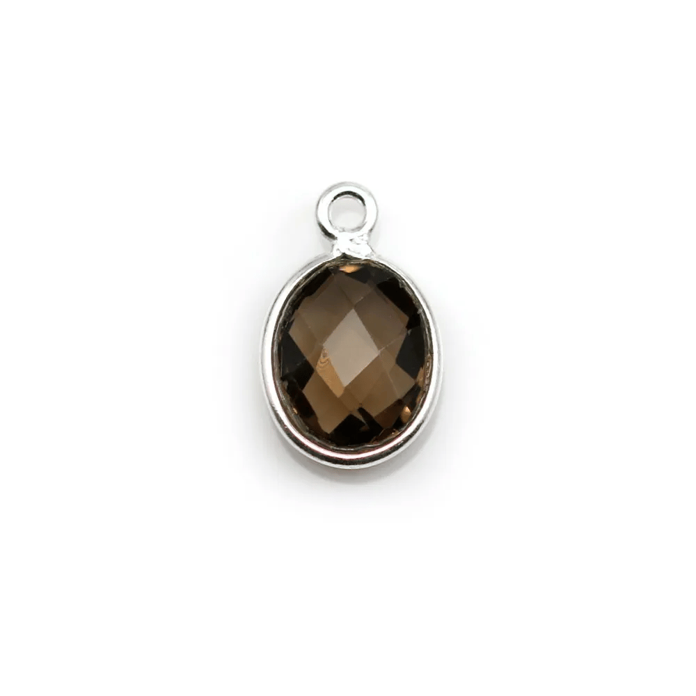 Faceted oval smoky quartz set in silver 10x12mm x 1pc