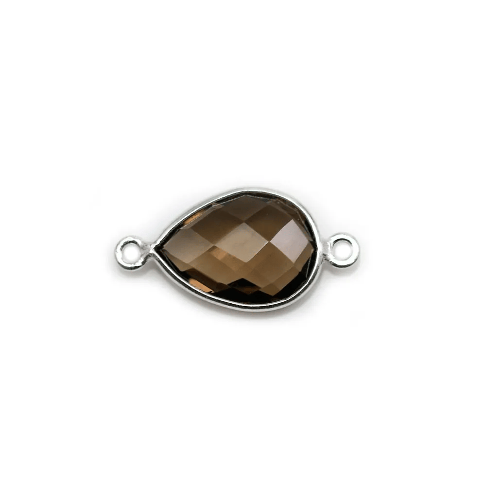 Faceted drop smoky quartz set in silver 2 rings 13x17mm x 1pc