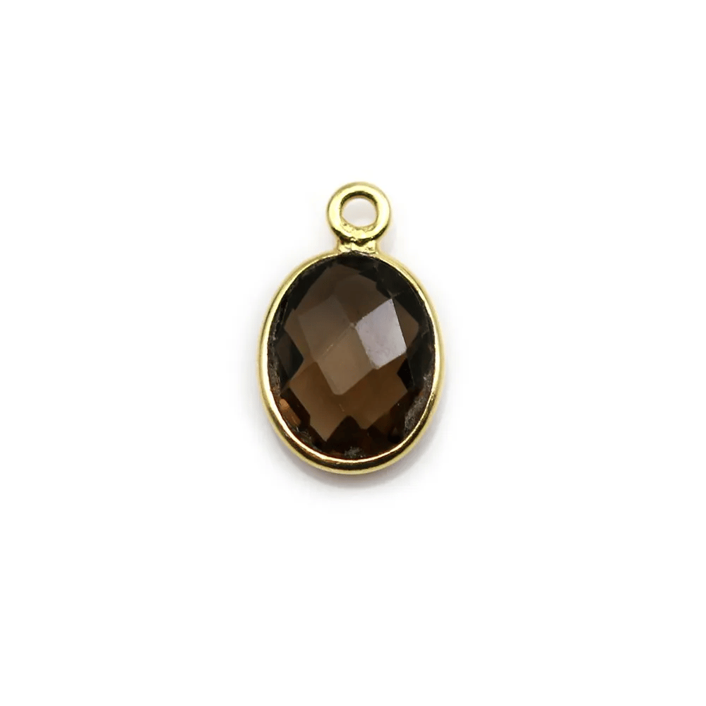 Faceted oval smoky quartz set in gold-plated silver 11x13mm x 1pc