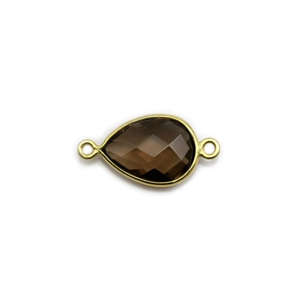 Faceted drop smoky quartz set in gold-plated silver 2 rings 13x17mm x 1pc
