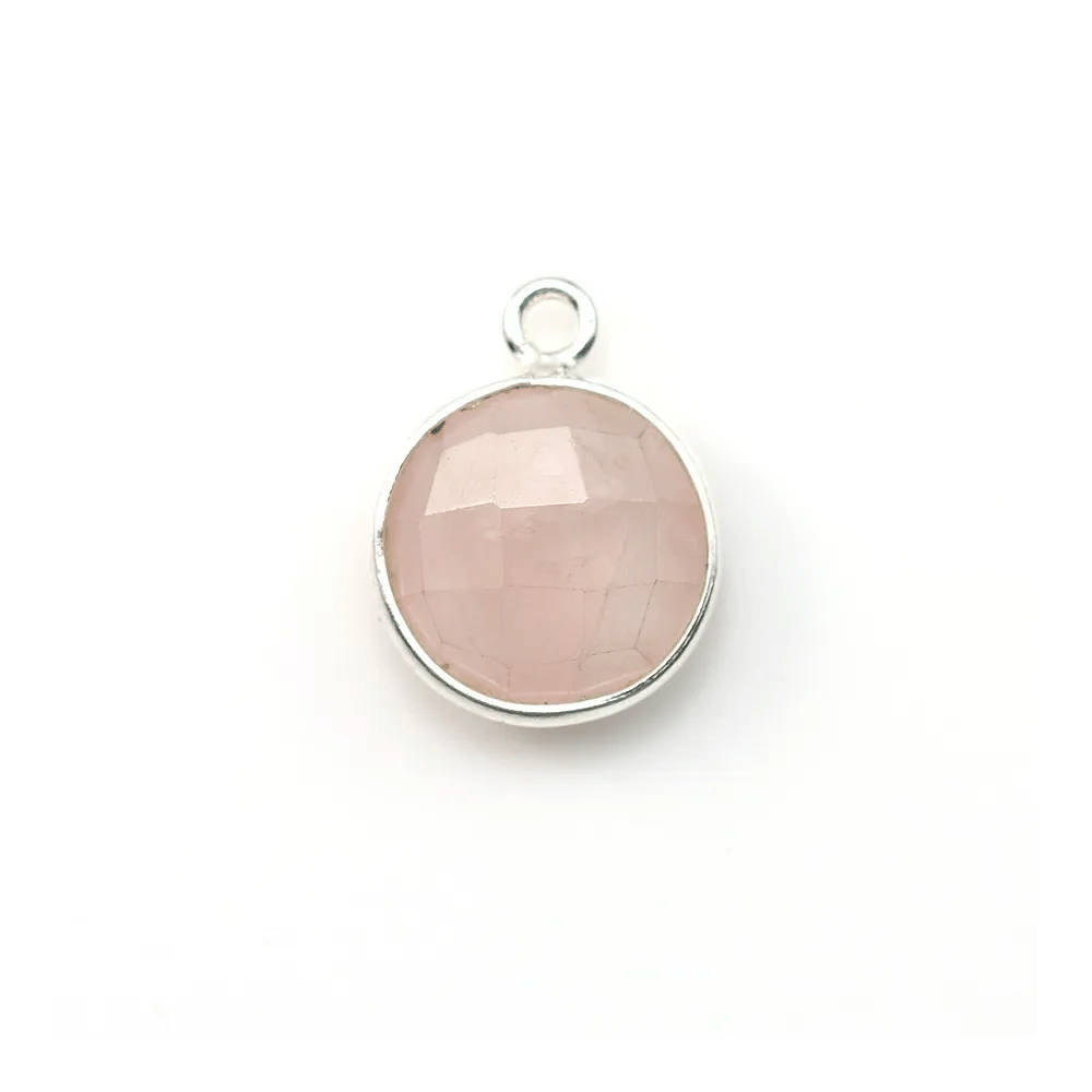 Quartz rose rond facette sertie sur argent 925 11mm x 1pc