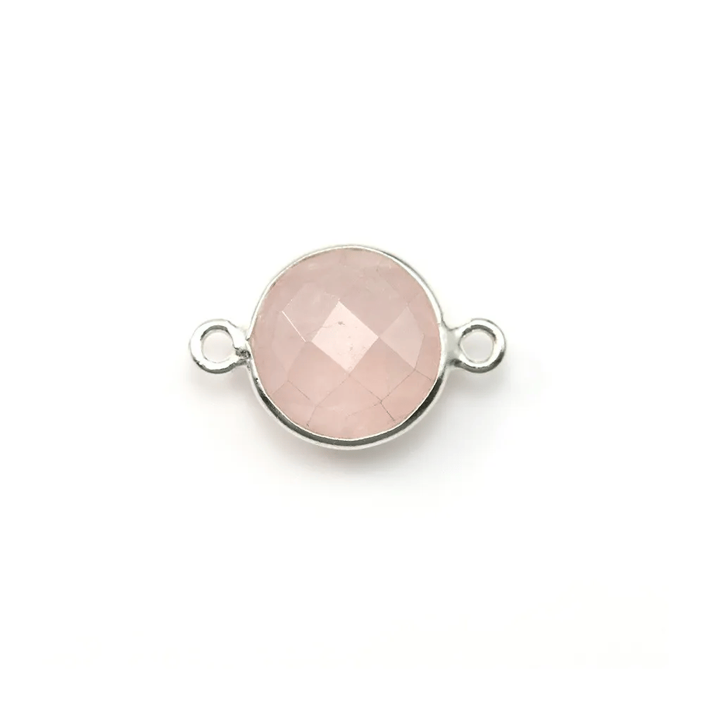 Quartz rose rond facette sertie sur argent 925 2 anneaux 11mm x 1pc
