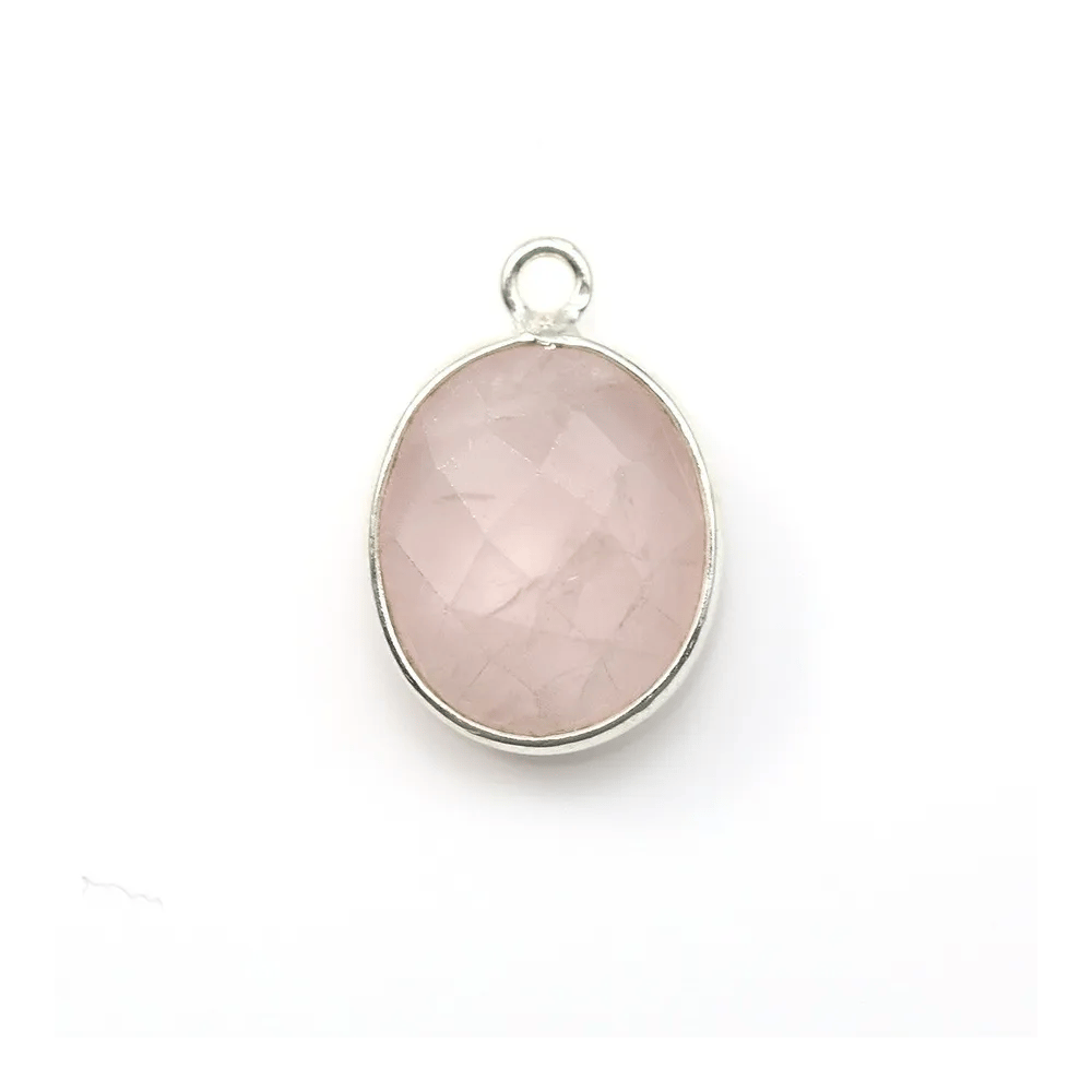 Facette oval rose quartz set in sterling silver 10x12mm x 1pc