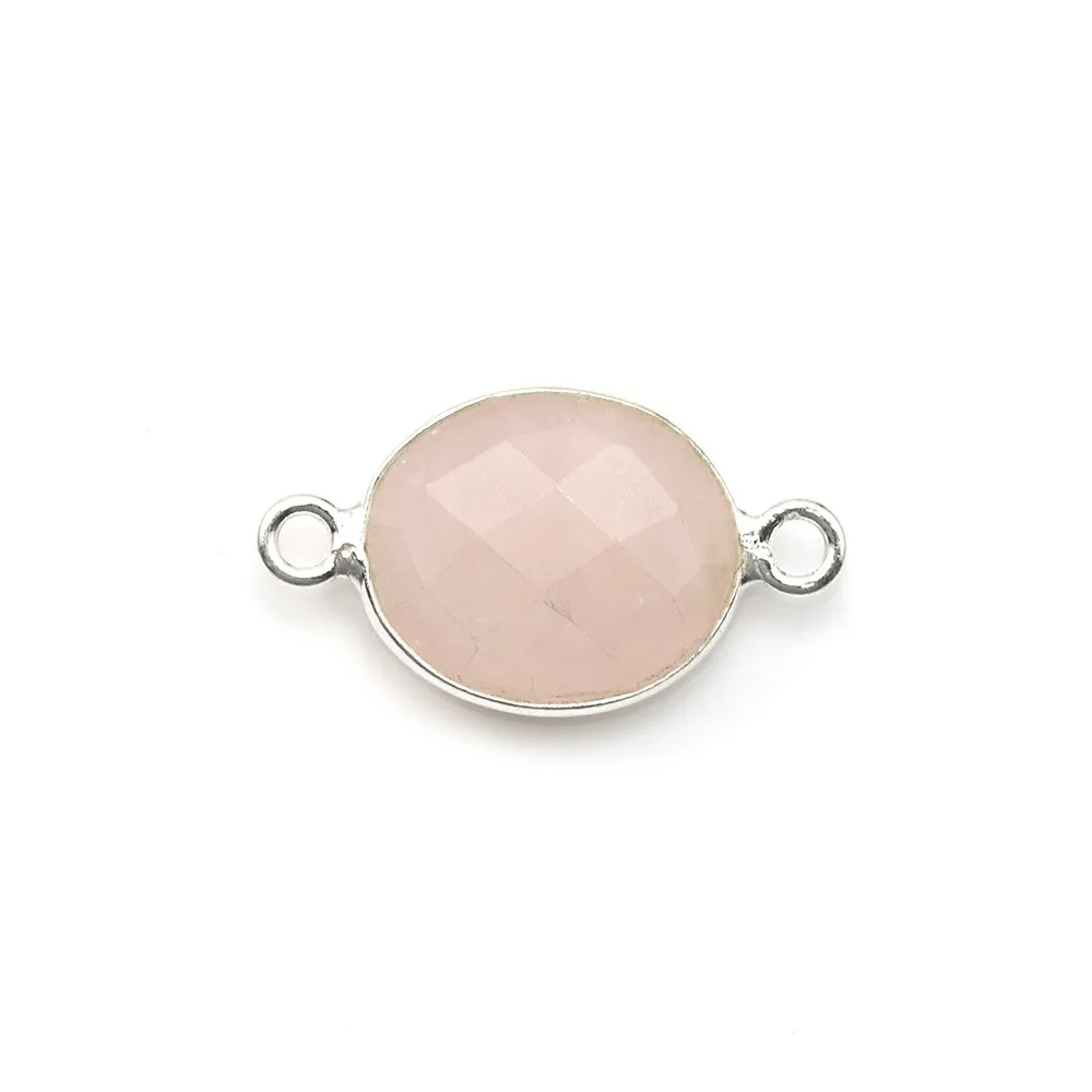 Quartz rose ovale facette sertie sur argent 925 2 anneaux 10x12mm x 1pc