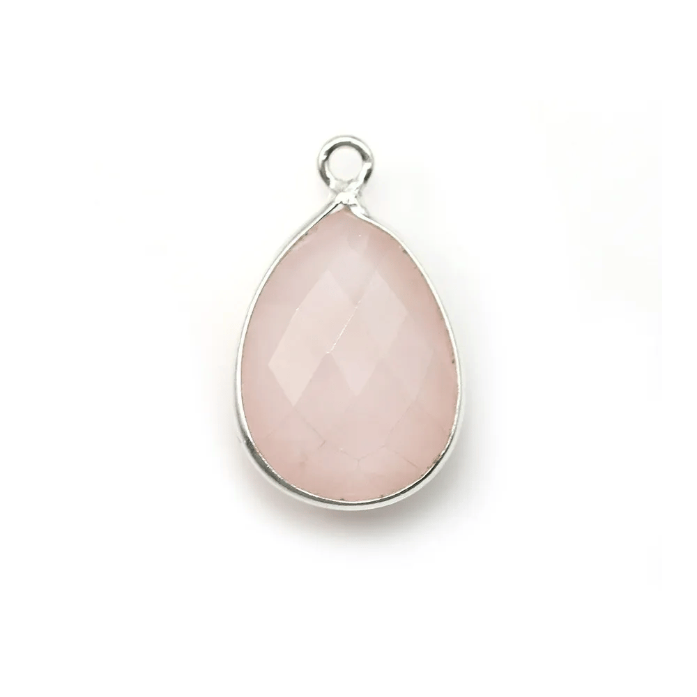 Quartz rose goutte facette sertie sur argent 925 13x17mm x 1pc