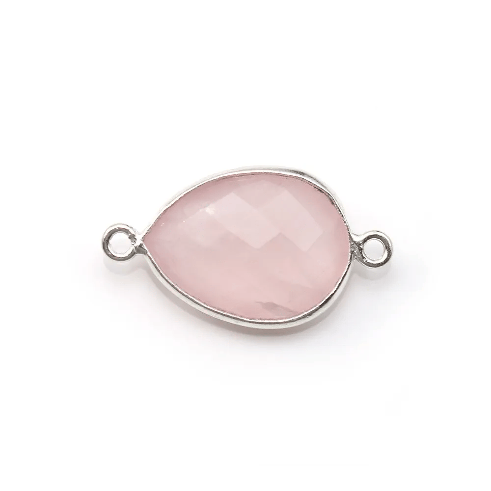 Quartz rose goutte facette sertie sur argent 925 2 anneaux 13x17mm x 1pc
