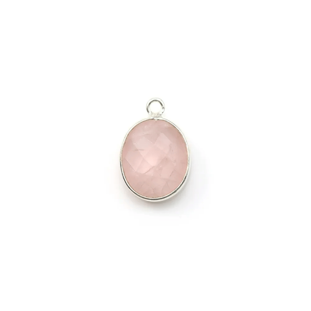 Quartz rose ovale facette sertie sur argent 9x11mm x 1pc