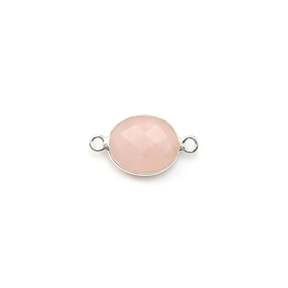 Quartz rose ovale facette sertie sur argent 2 anneaux 9x11mm x 1pc