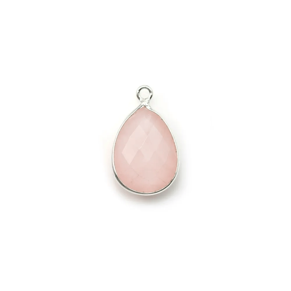 Quartz rose goutte facette, 1 anneau, sertie sur argent 11x15mm x 1pc