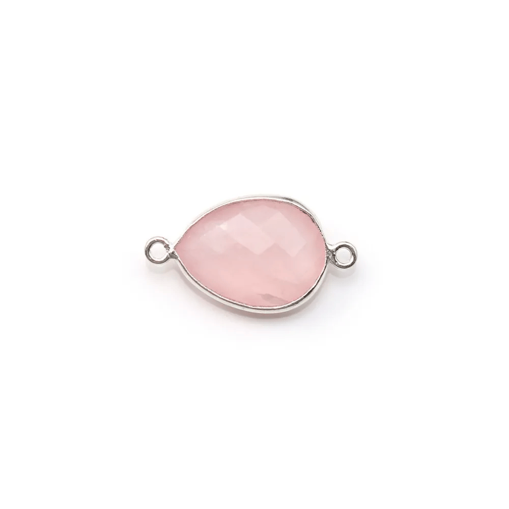 Quartz rose goutte facette sertie sur argent 2 anneaux 11x15mm x 1pc