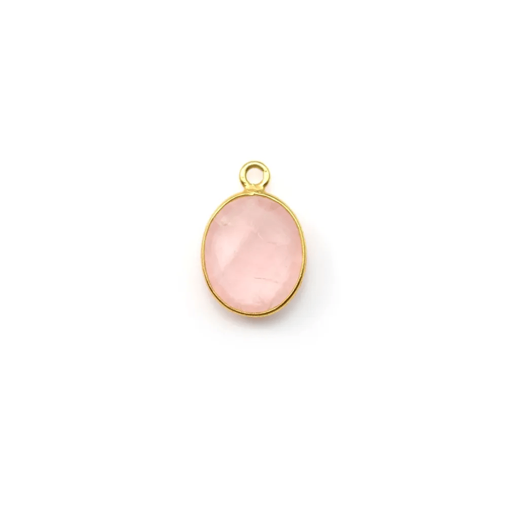 Quartz rose ovale facette sertie sur argent doré 9x11mm x 1pc