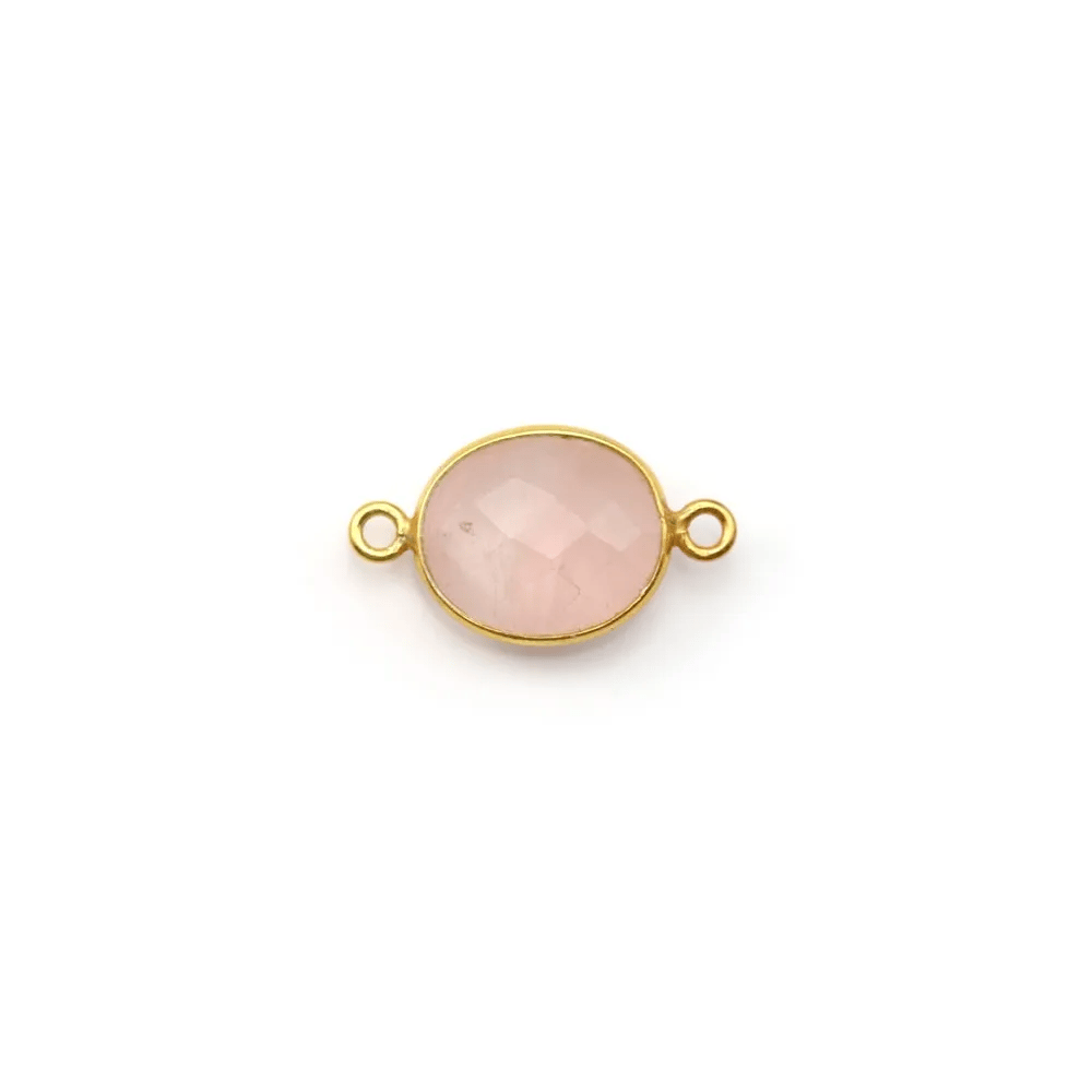Quartz rose ovale facette sertie sur argent doré 2 anneaux 9x11mm x 1pc