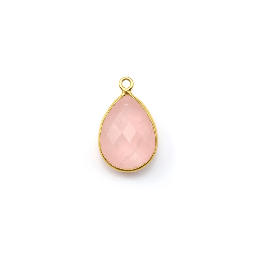 Quartz rose goutte facette sertie sur argent 925 doré à l'or fin 11x15mm x 1pc