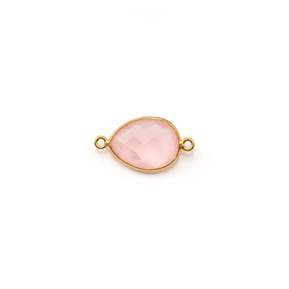Quartz rose goutte facette sertie sur argent doré 2 anneaux 11x15mm x 1pc