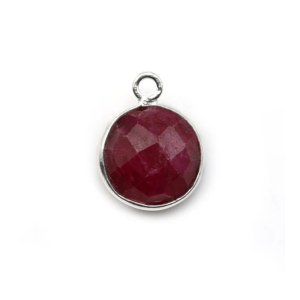 Pierre traitée couleur rubis sertie sur argent 925 ronde facettée 11mm x 1pc