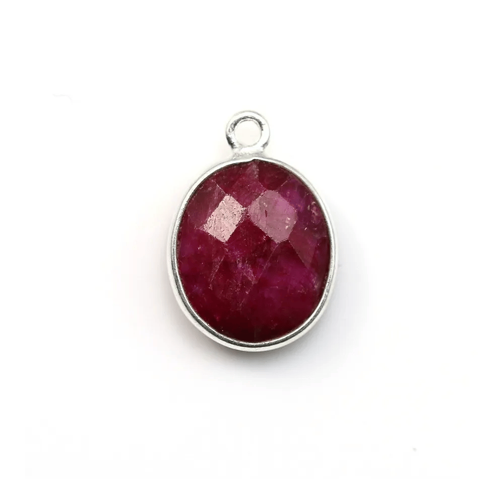 Pierre traitée couleur rubis sertie sur argent 925 ovale facettée 10x12mm x 1pc