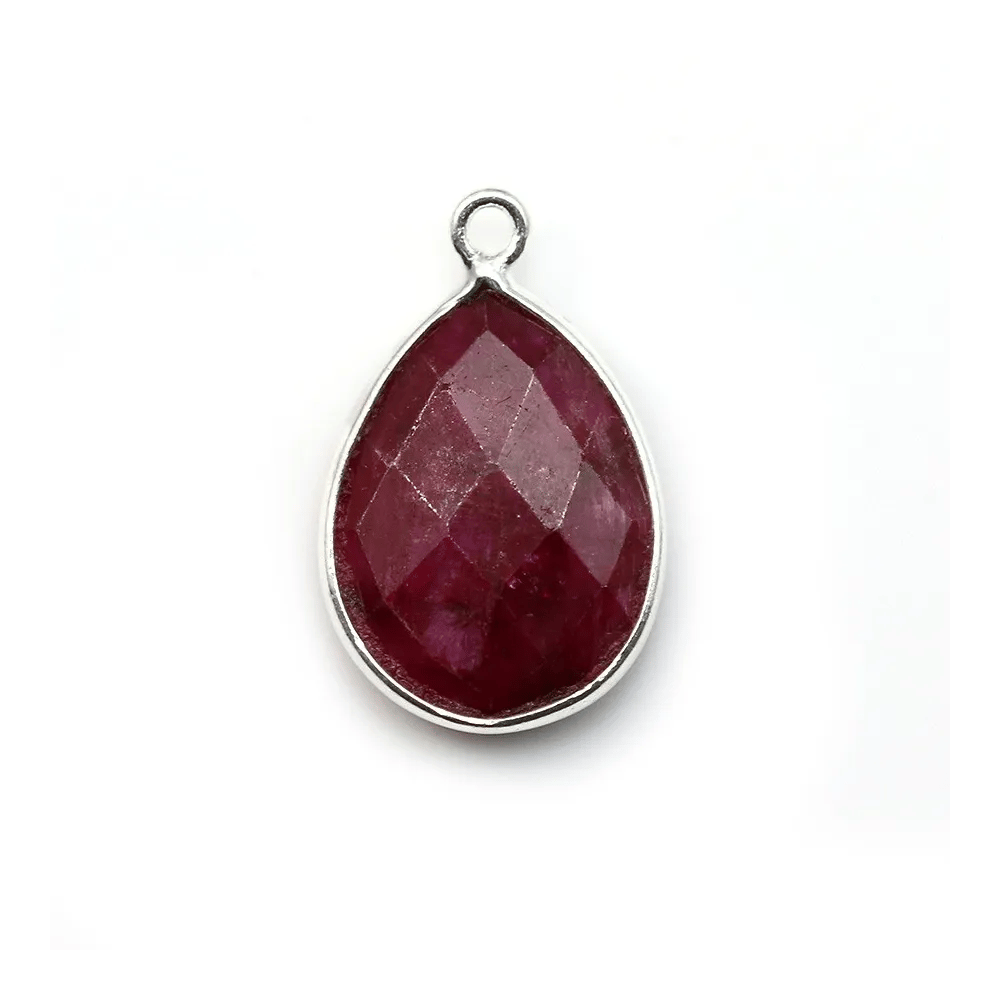 Pierre traitée couleur rubis sertie sur argent 925 goutte facettée 13x17mm x 1pc