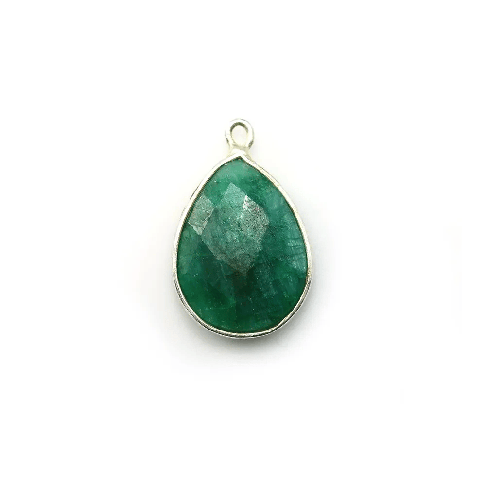 Pierre traitée couleur émeraude sertie sur argent goutte facettée 13x17mm x 1pc