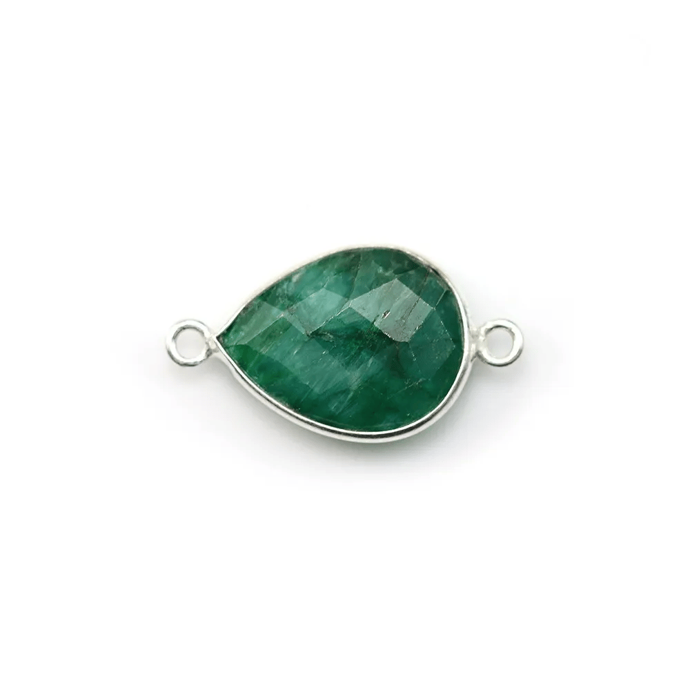 Pierre sertie couleur émeraude serti sur argent goutte facette avec 2 anneaux 13x17mm x 1pc