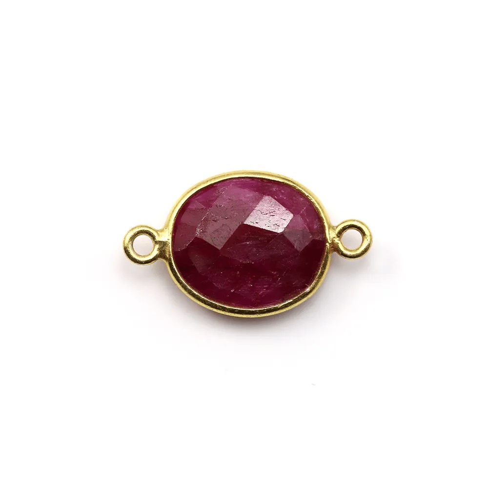 Faceted oval with 2 rings color ruby gemstone set in sterling silver 10x12mm x 1pc