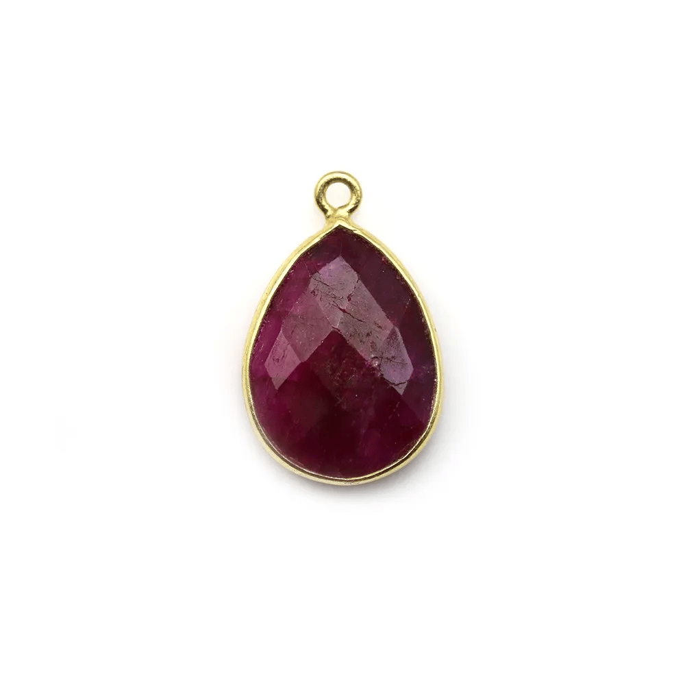 Pierre traitée couleur rubis sertie sur argent 925 goutte facettée 13x17mm x 1pc
