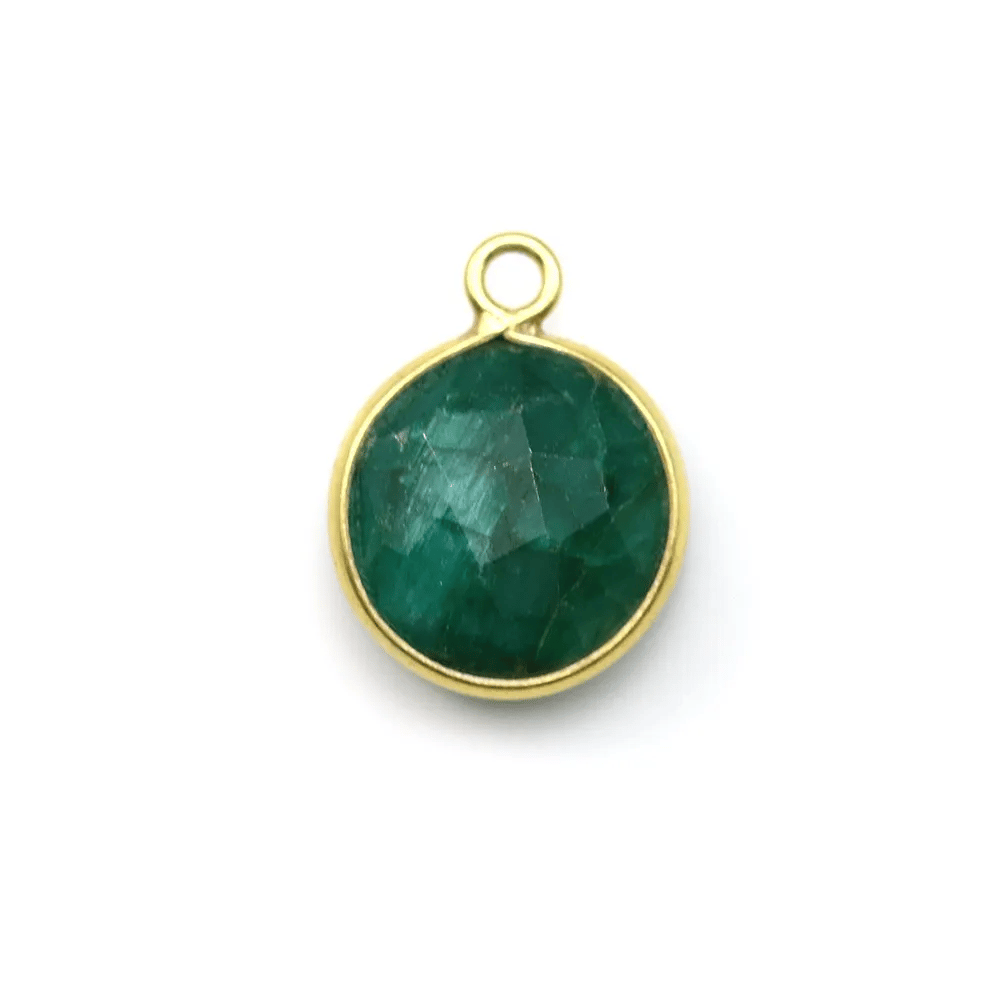Pierre traitée couleur émeraude sertie sur argent doré ronde 11mm x 1pc