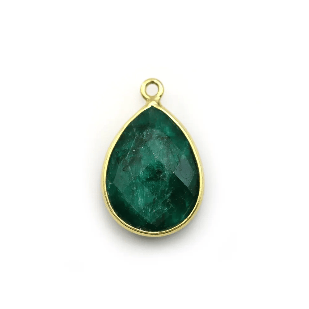 Pierre traitée couleur émeraude sertie sur argent doré goutte 13x17mm x 1pc