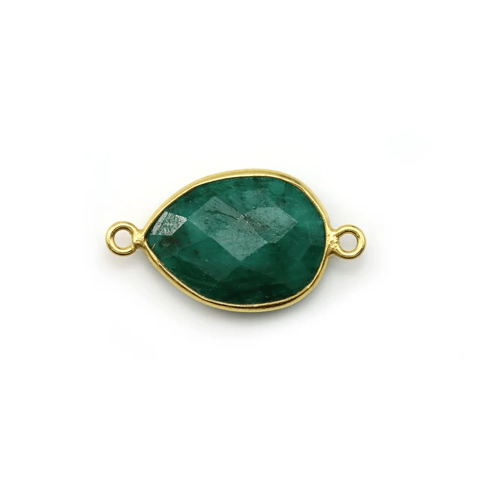 Pierre traitée de couleur émeraude sertie sur argent doré goutte facettée 2 anneaux 13x17mm x 1pc
