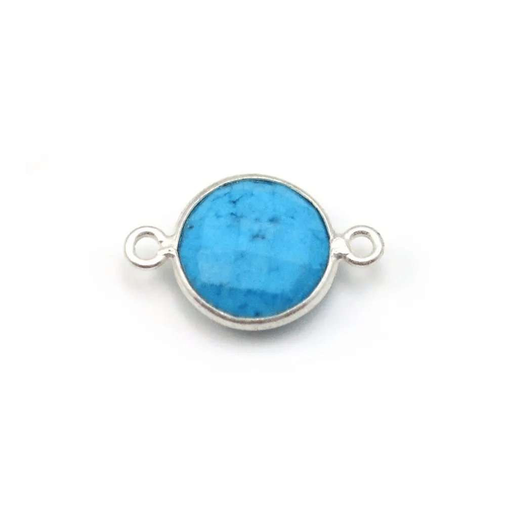Turquoise reconstituée rond 2 anneaux sertie en argent x 1pc