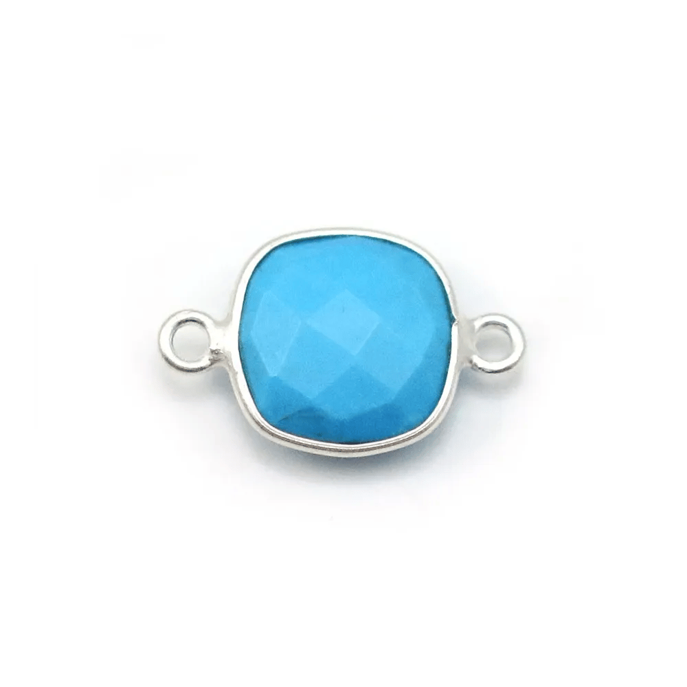 Turquoise reconstituée carré 2 anneaux sertie en argent x 1pc