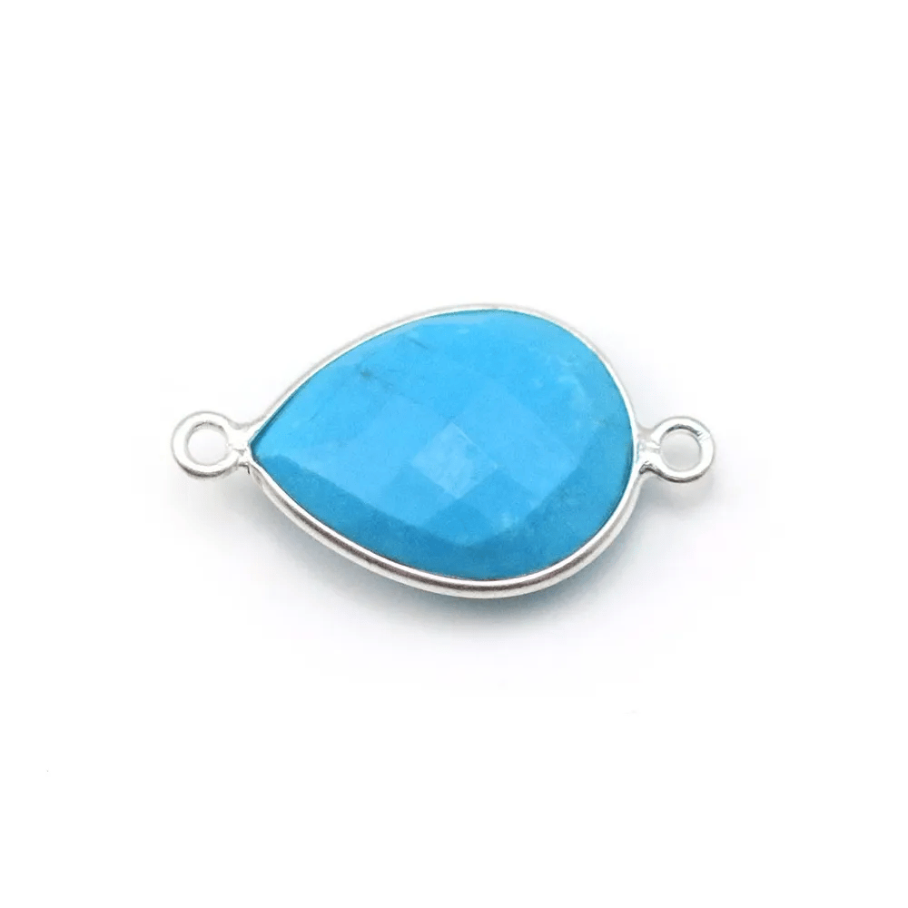 Turquoise reconstituée goutte 2 anneaux sertie en argent x 1pc