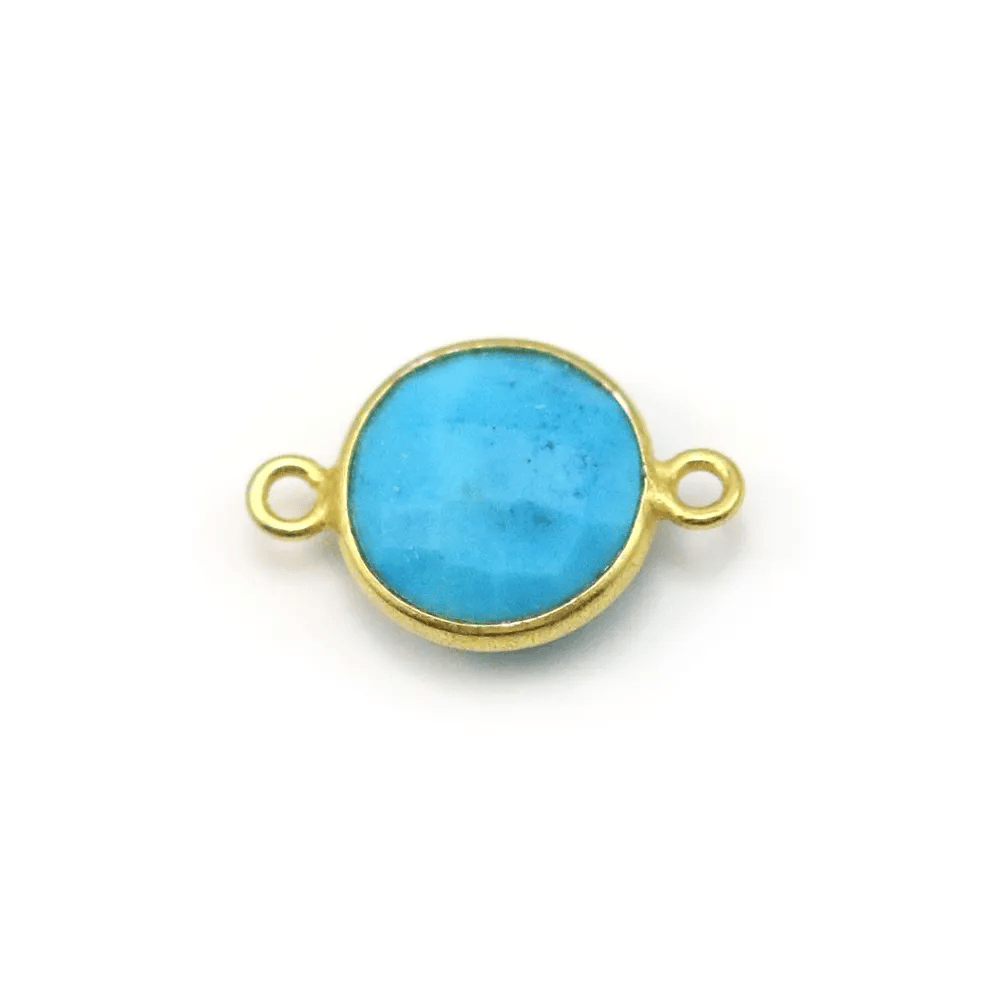 Turquoise reconstituée rond 2 anneaux sertie en argent doré x 1pc